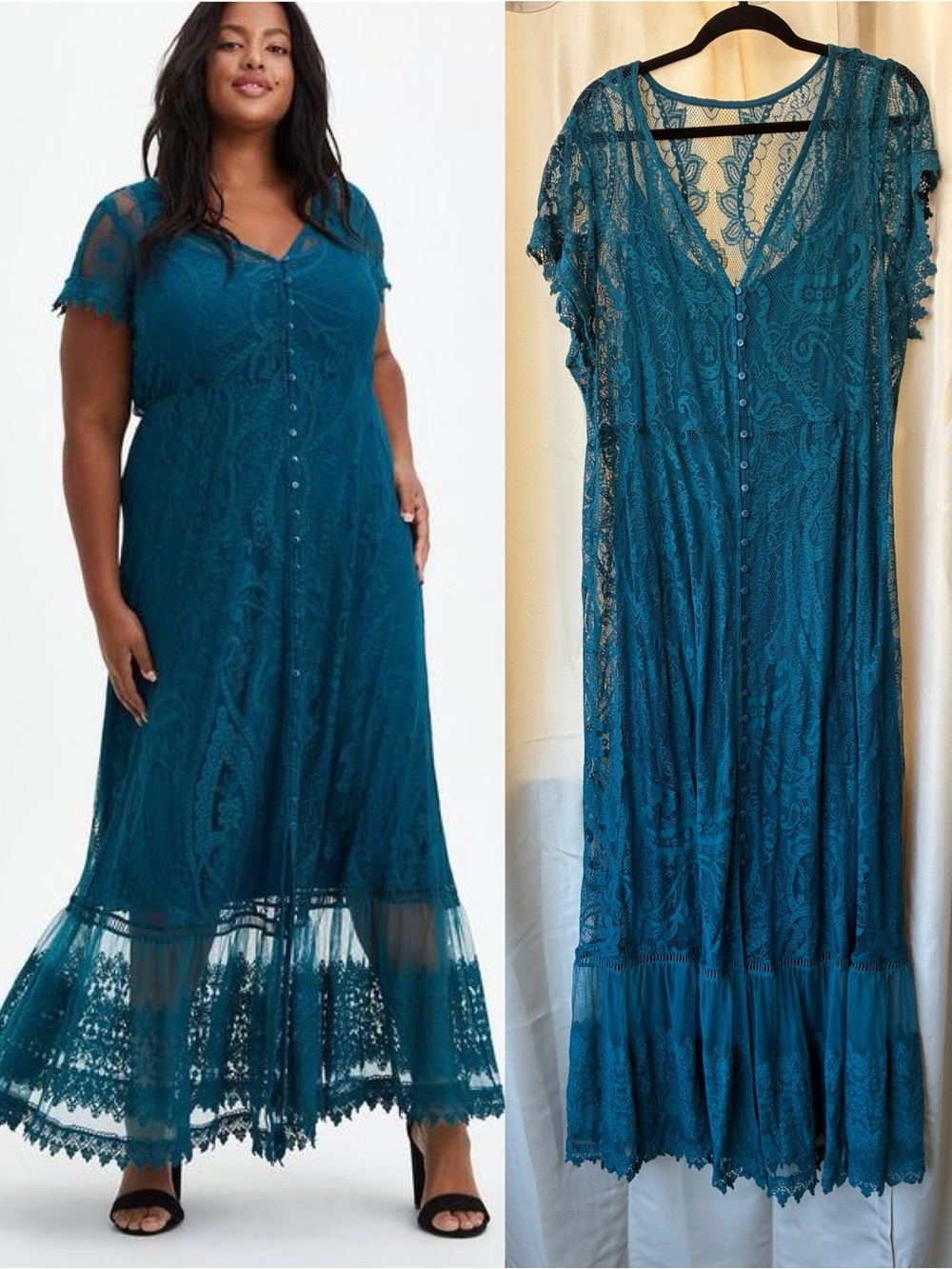 Torrid Maxi Lace Button Front Skater Maxi Dress Gulf Coast Blue